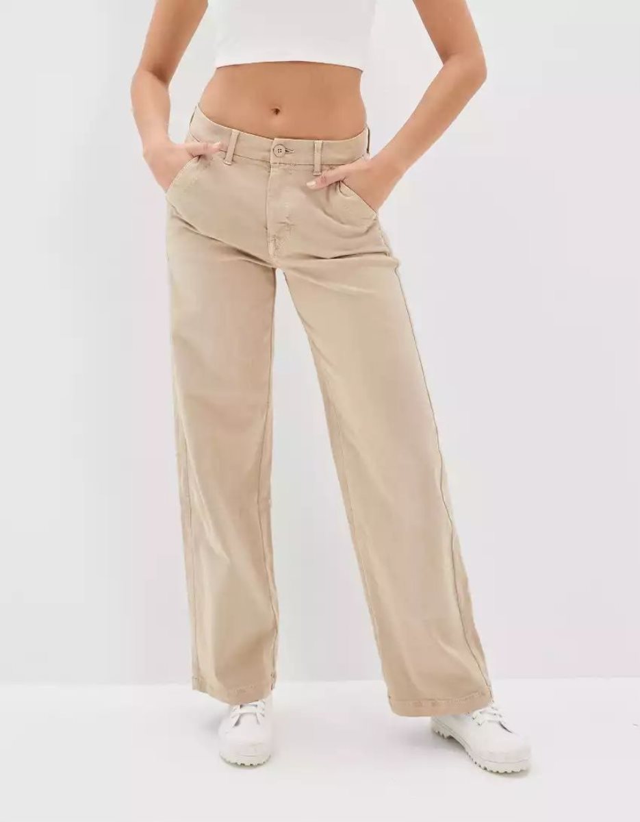 Jean American Eagle AE Stretch Low-Rise Baggy Larges-Leg Pant Kaki Femme | JMI-74384152